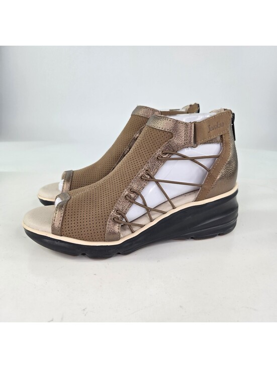 Jambu Shoes - Jambu Naomi suede perforated wedge sandals US 8 M Womens Brown Booties
